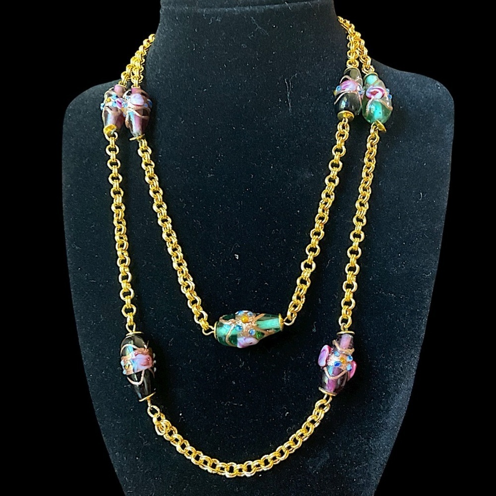 Vintage Venetian Wedding Cake Beads Opera Length Necklace